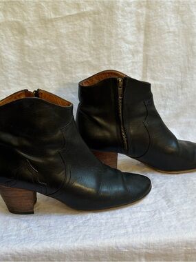 Isabel Marant 'Dicker' Black Leather Western Ankle Boots Size 39